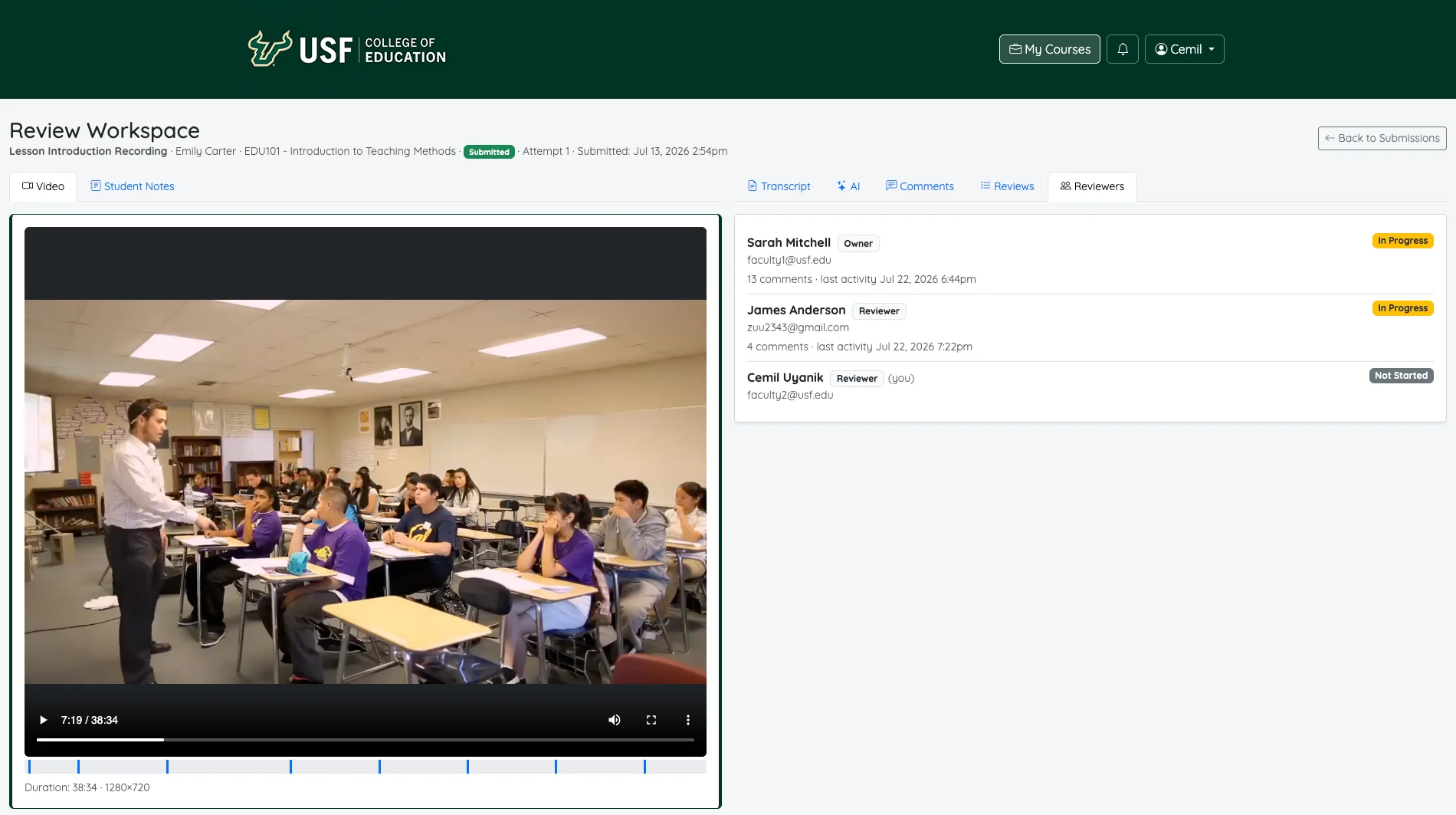 Prism screenshot: Reviewers - Faculty tracks every Reviewer's progress in one place.